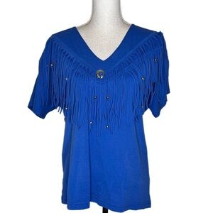 Arizona top for women.  Size small/medium has stretch and fringe beautiful blue.